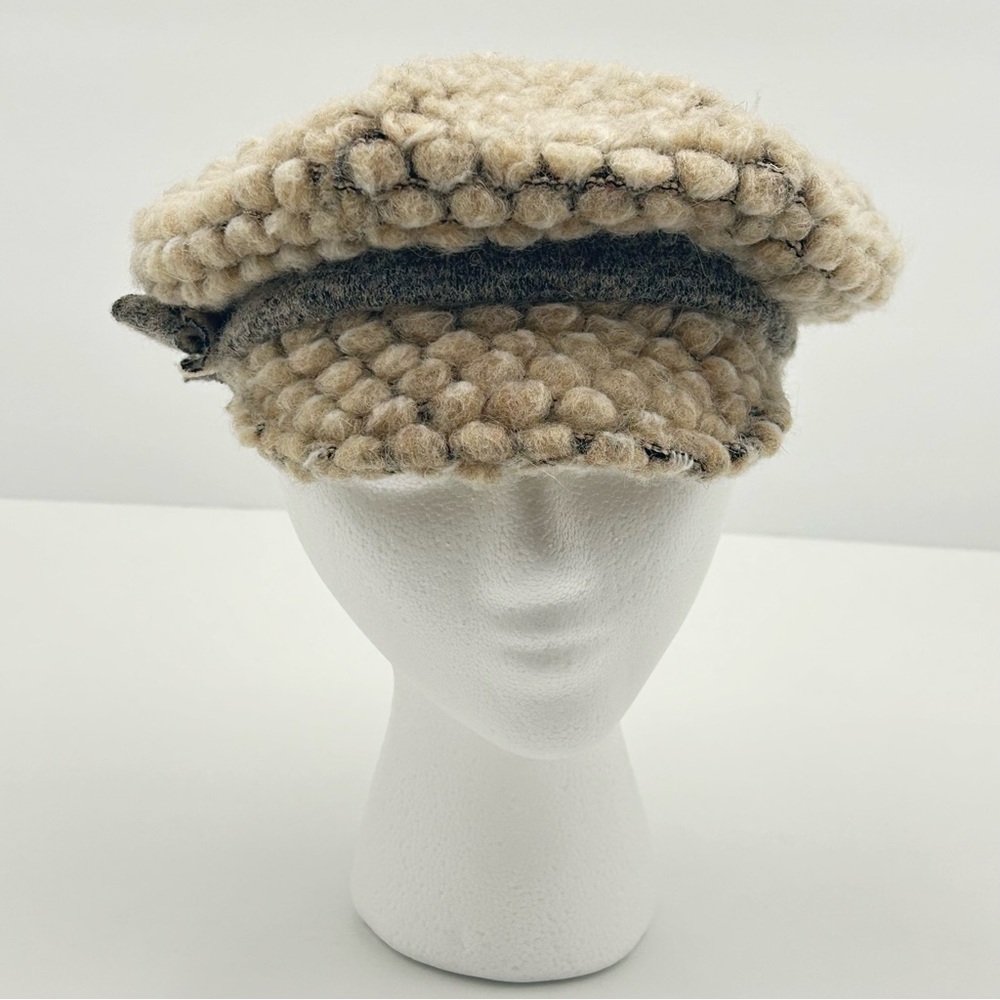 LaFenice Wool Blend Paperboy Cap Hat O/S Brim Slouchy Tan Gray Italy Artsy Boho - Picture 4 of 9